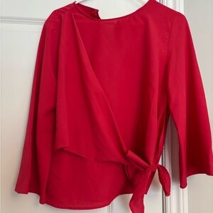 Zara Vibrant Red Blouse with Tie Detail